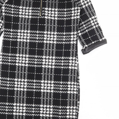 Krisp Womens Black Plaid Polyester Pencil Dress Size 8 Round Neck Zip