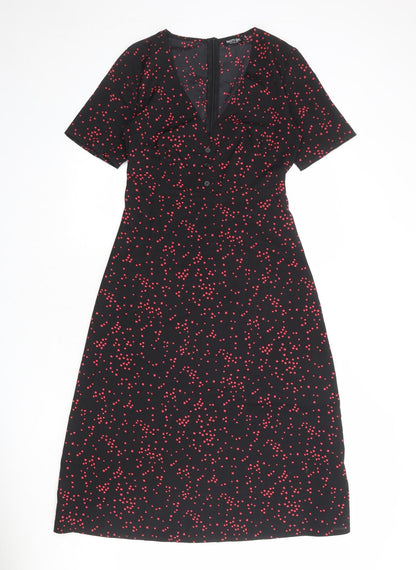 Nasty Gal Womens Black Geometric Polyester A-Line Size 8 V-Neck Zip
