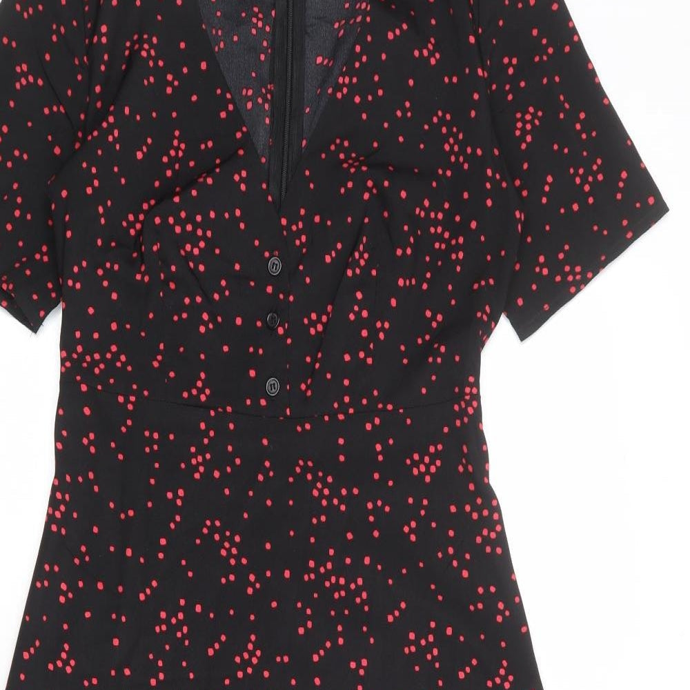 Nasty Gal Womens Black Geometric Polyester A-Line Size 8 V-Neck Zip