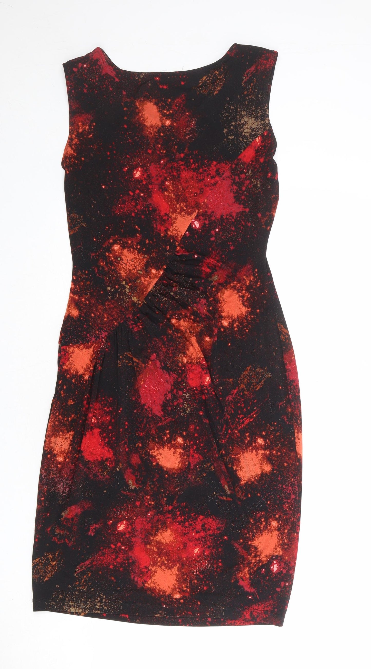 Marks and Spencer Womens Black Geometric Polyester Pencil Dress Size 10 Boat Neck Pullover