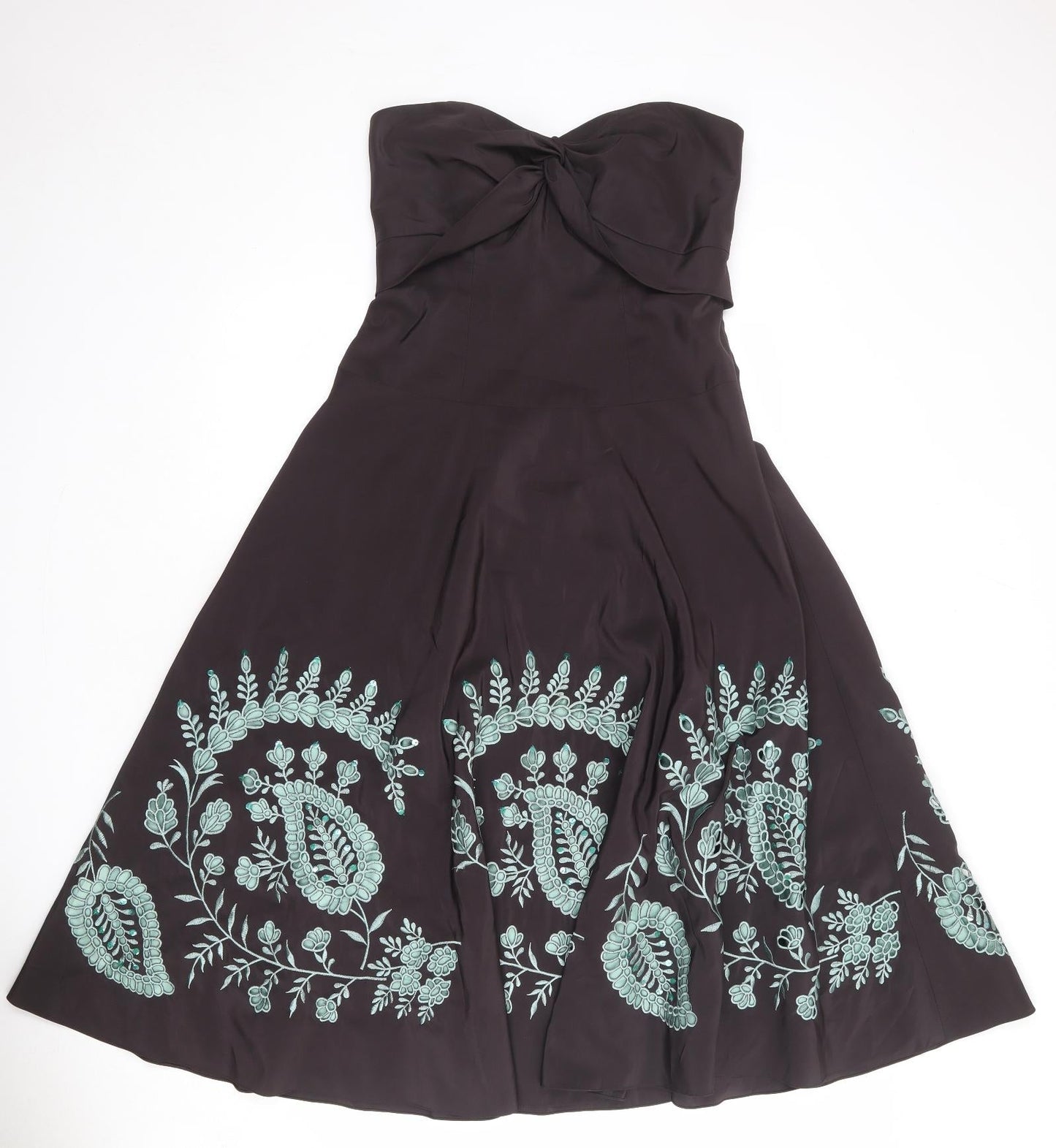 Monsoon Womens Brown Floral Polyester A-Line Size 12 Sweetheart Zip - Strapless