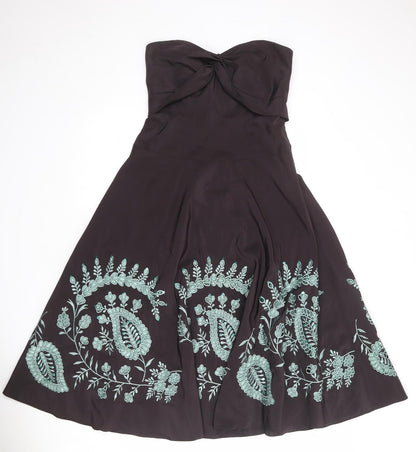 Monsoon Womens Brown Floral Polyester A-Line Size 12 Sweetheart Zip - Strapless