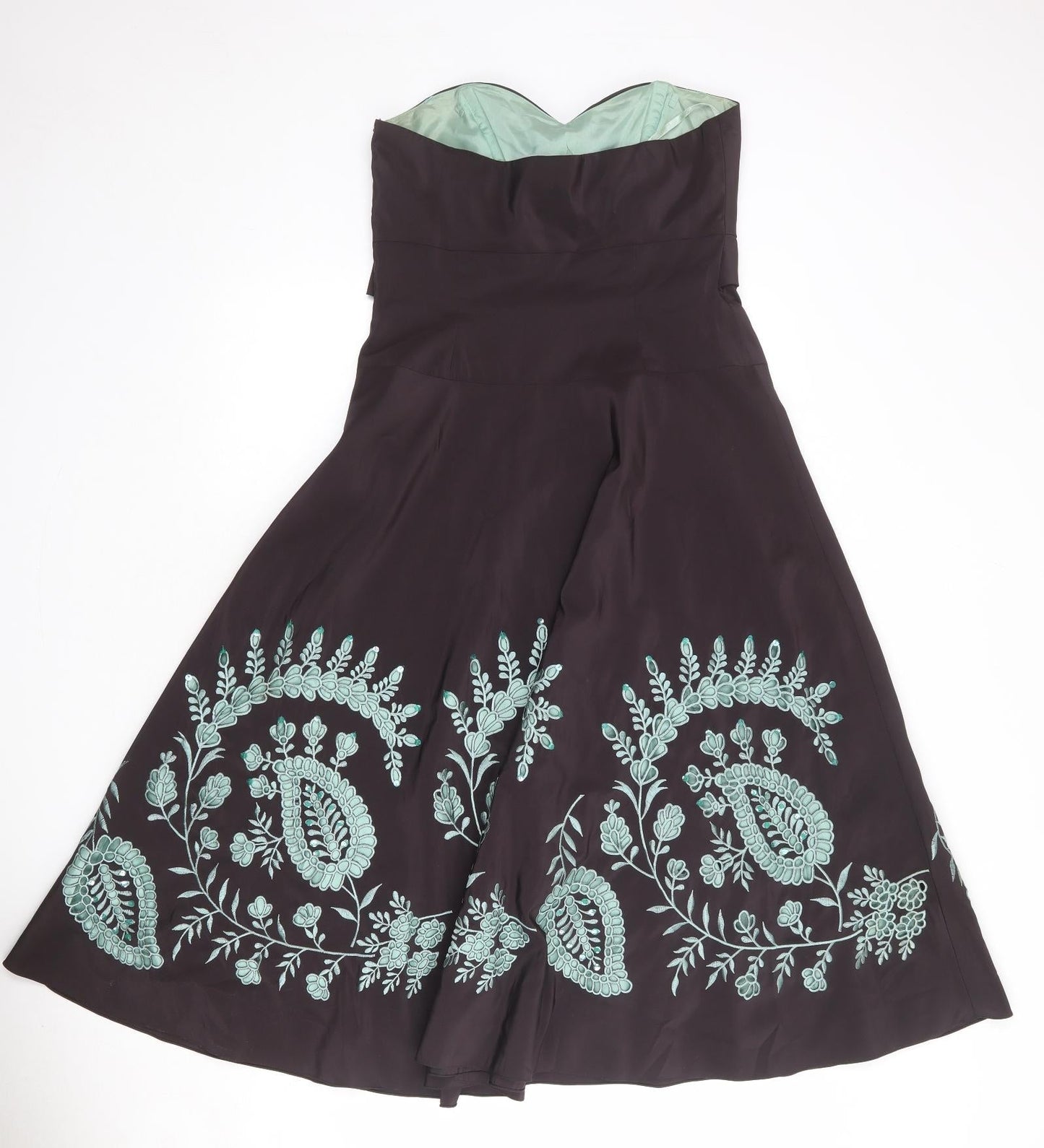 Monsoon Womens Brown Floral Polyester A-Line Size 12 Sweetheart Zip - Strapless