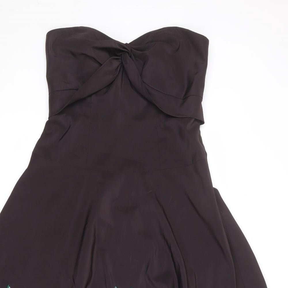 Monsoon Womens Brown Floral Polyester A-Line Size 12 Sweetheart Zip - Strapless