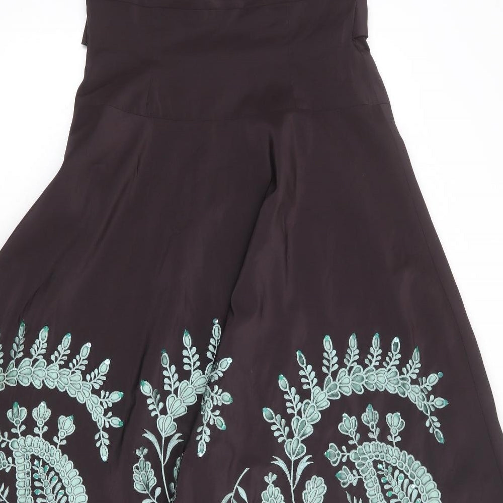 Monsoon Womens Brown Floral Polyester A-Line Size 12 Sweetheart Zip - Strapless