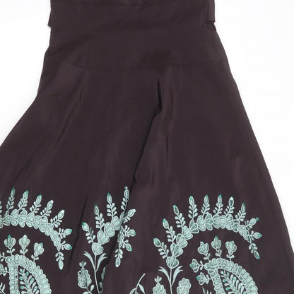 Monsoon Womens Brown Floral Polyester A-Line Size 12 Sweetheart Zip - Strapless