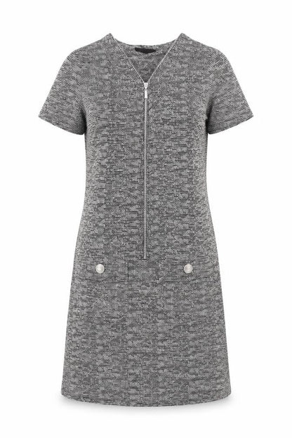 Wallis Womens Grey Geometric Polyester A-Line Size 8 V-Neck Zip
