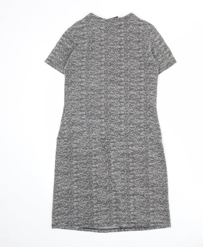 Wallis Womens Grey Geometric Polyester A-Line Size 8 V-Neck Zip