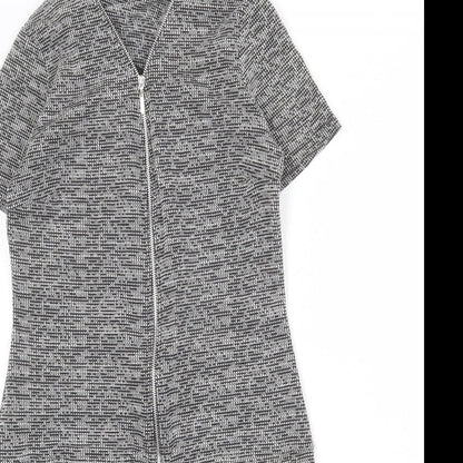 Wallis Womens Grey Geometric Polyester A-Line Size 8 V-Neck Zip