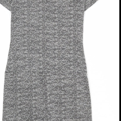 Wallis Womens Grey Geometric Polyester A-Line Size 8 V-Neck Zip