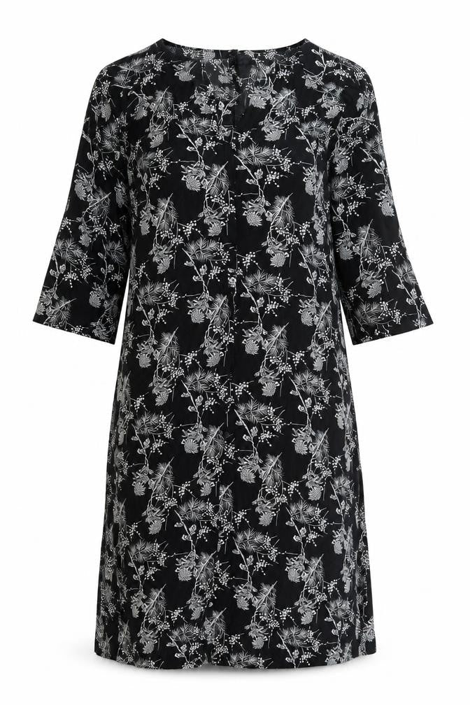H&M Womens Black Geometric Polyester A-Line Size S V-Neck Button