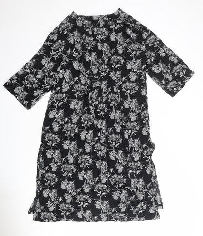 H&M Womens Black Geometric Polyester A-Line Size S V-Neck Button