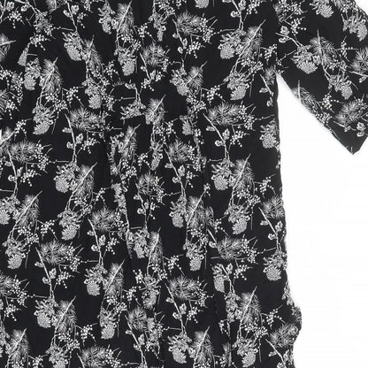 H&M Womens Black Geometric Polyester A-Line Size S V-Neck Button