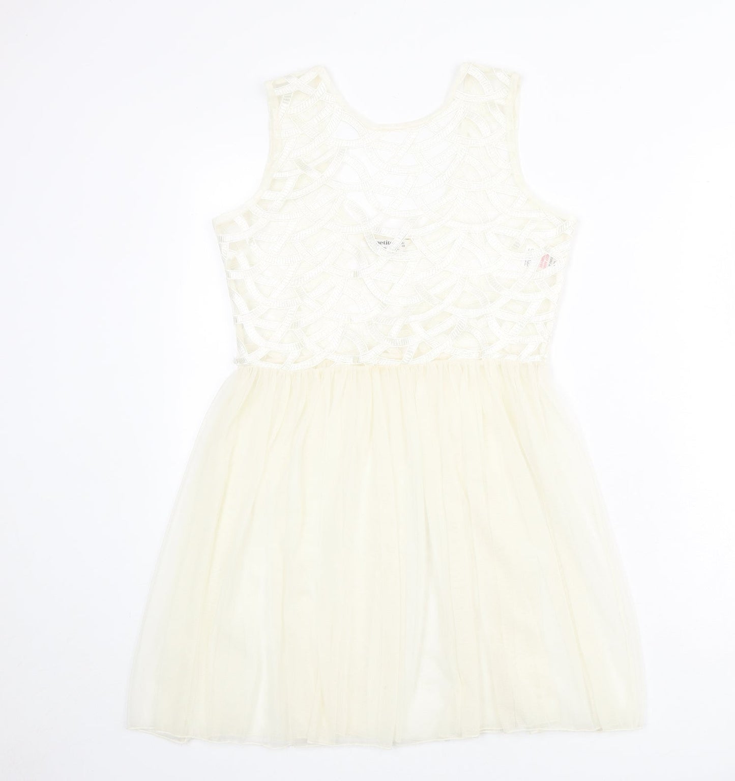 Miss Selfridge Womens Ivory Geometric Polyester Fit & Flare Size 6 Round Neck