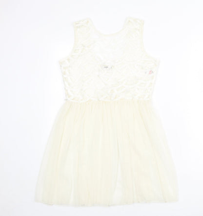 Miss Selfridge Womens Ivory Geometric Polyester Fit & Flare Size 6 Round Neck