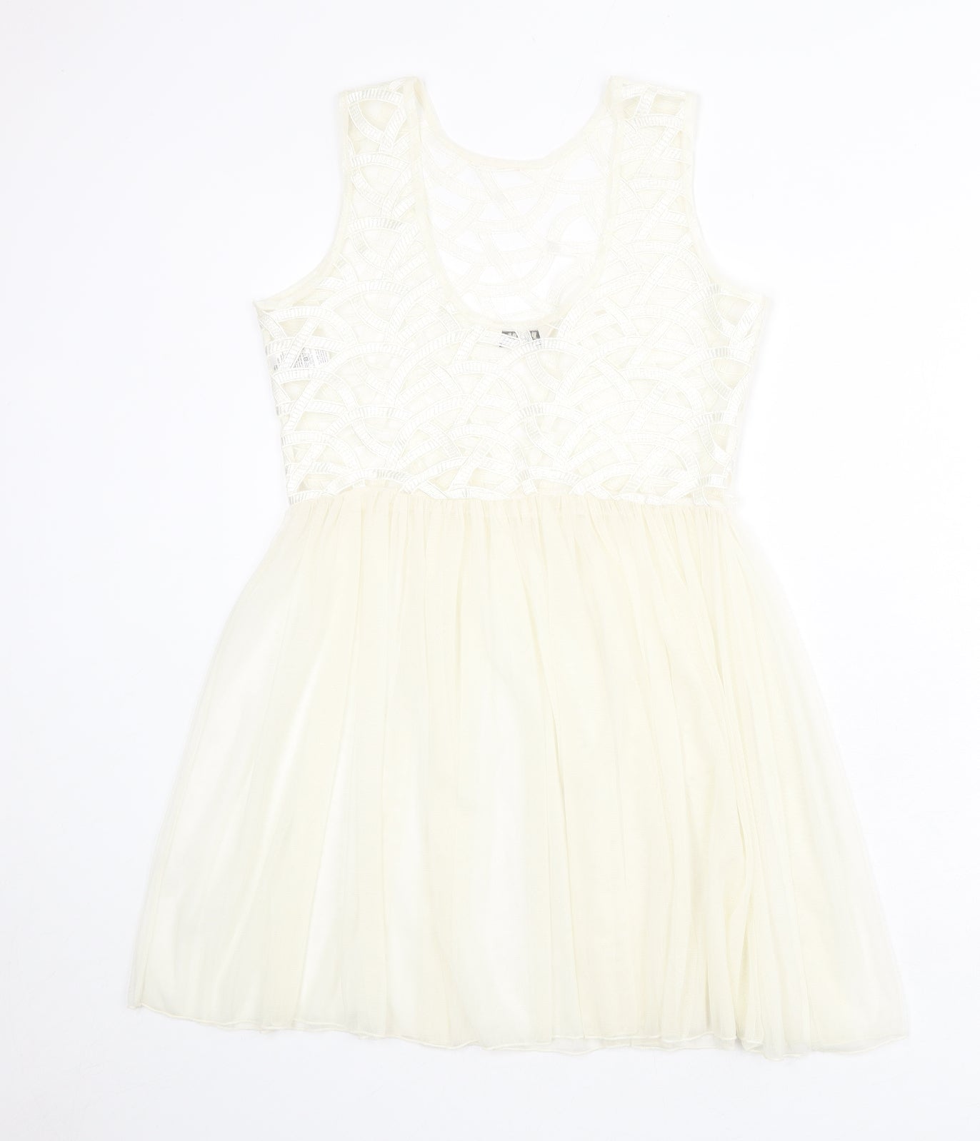 Miss Selfridge Womens Ivory Geometric Polyester Fit & Flare Size 6 Round Neck