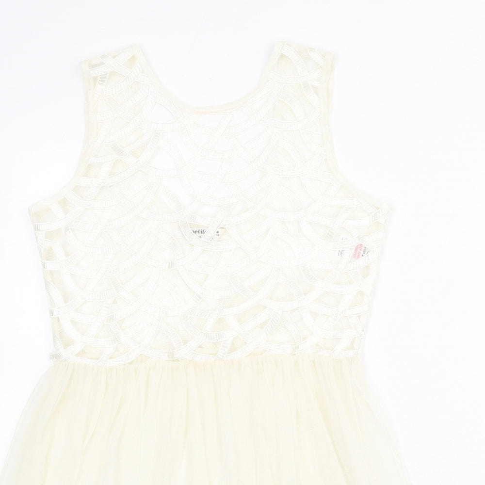 Miss Selfridge Womens Ivory Geometric Polyester Fit & Flare Size 6 Round Neck