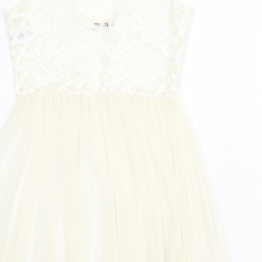 Miss Selfridge Womens Ivory Geometric Polyester Fit & Flare Size 6 Round Neck