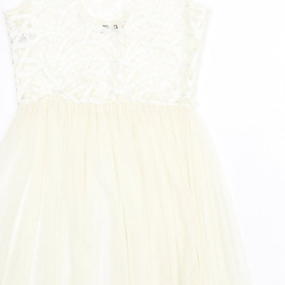 Miss Selfridge Womens Ivory Geometric Polyester Fit & Flare Size 6 Round Neck