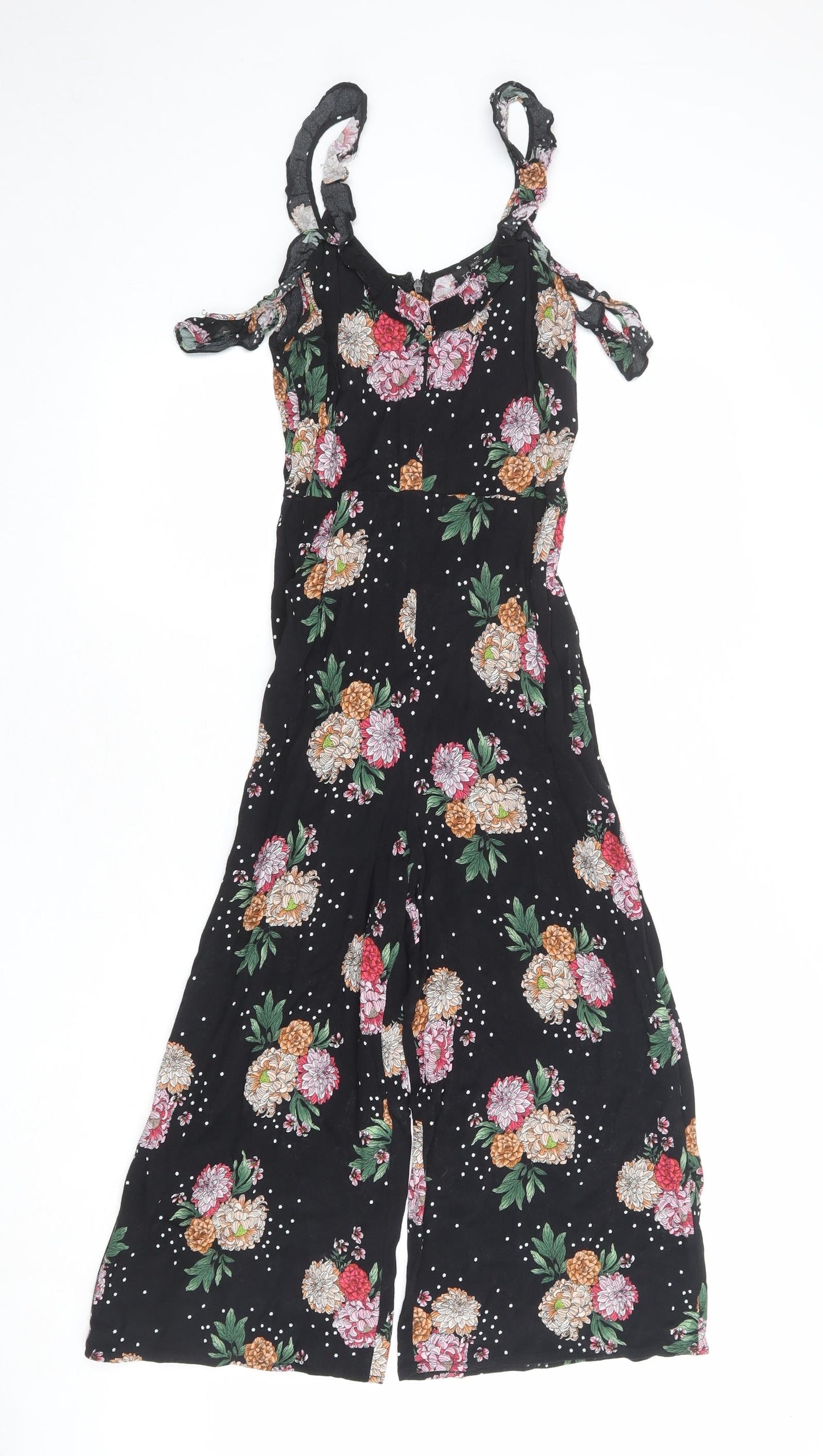 Topshop Womens Black Floral Polyester Jumpsuit One-Piece Size 6 Zip