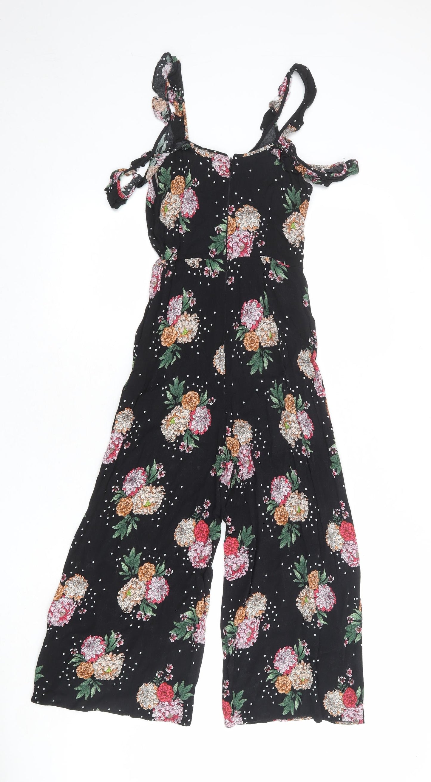 Topshop Womens Black Floral Polyester Jumpsuit One-Piece Size 6 Zip