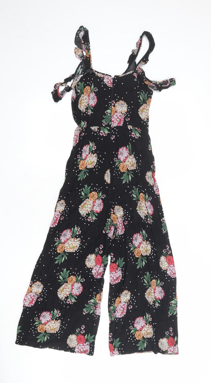 Topshop Womens Black Floral Polyester Jumpsuit One-Piece Size 6 Zip