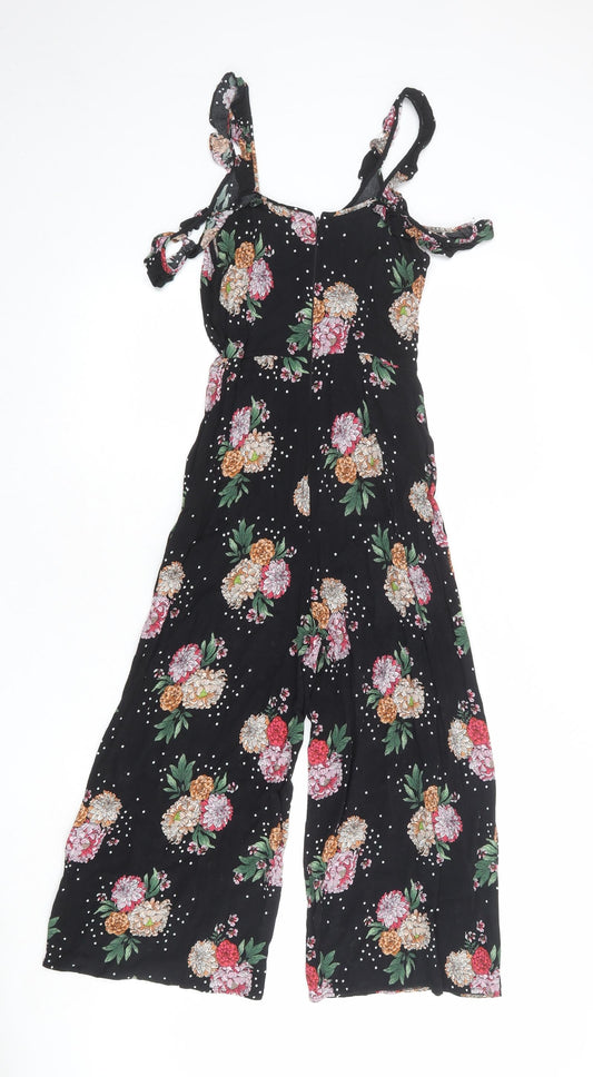 Topshop Womens Black Floral Polyester Jumpsuit One-Piece Size 6 Zip