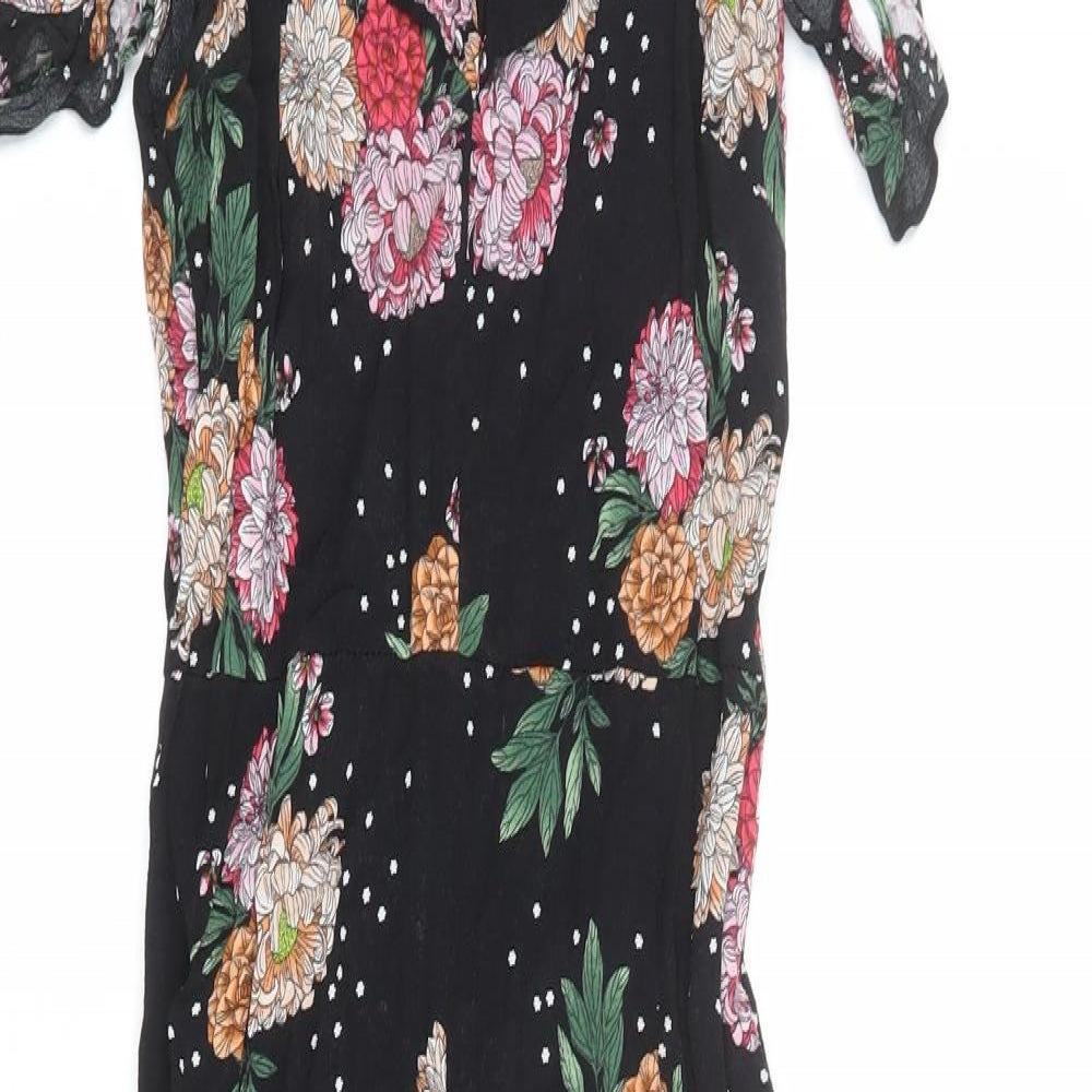 Topshop Womens Black Floral Polyester Jumpsuit One-Piece Size 6 Zip