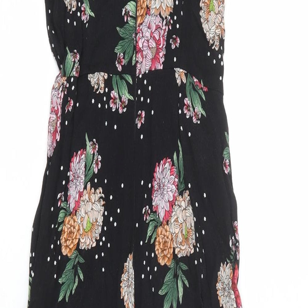 Topshop Womens Black Floral Polyester Jumpsuit One-Piece Size 6 Zip