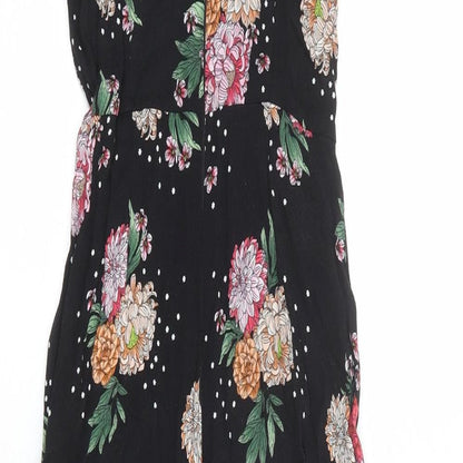 Topshop Womens Black Floral Polyester Jumpsuit One-Piece Size 6 Zip