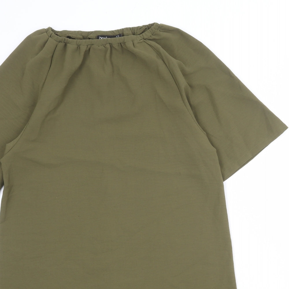 Boohoo Womens Green Polyester A-Line Size 6 Boat Neck Pullover