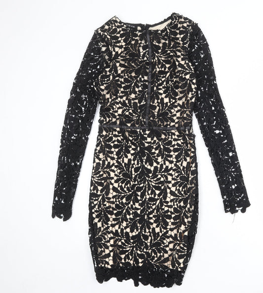 Parisian Womens Black Geometric Polyester A-Line Size 8 Round Neck Zip
