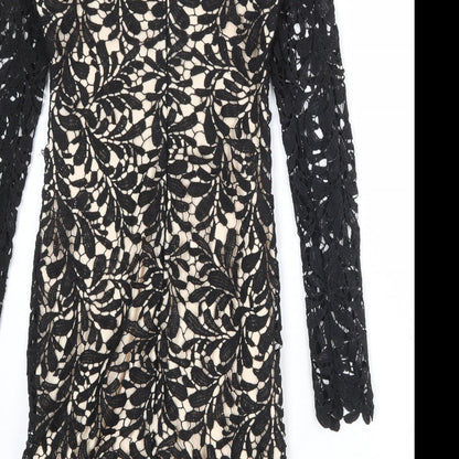 Parisian Womens Black Geometric Polyester A-Line Size 8 Round Neck Zip