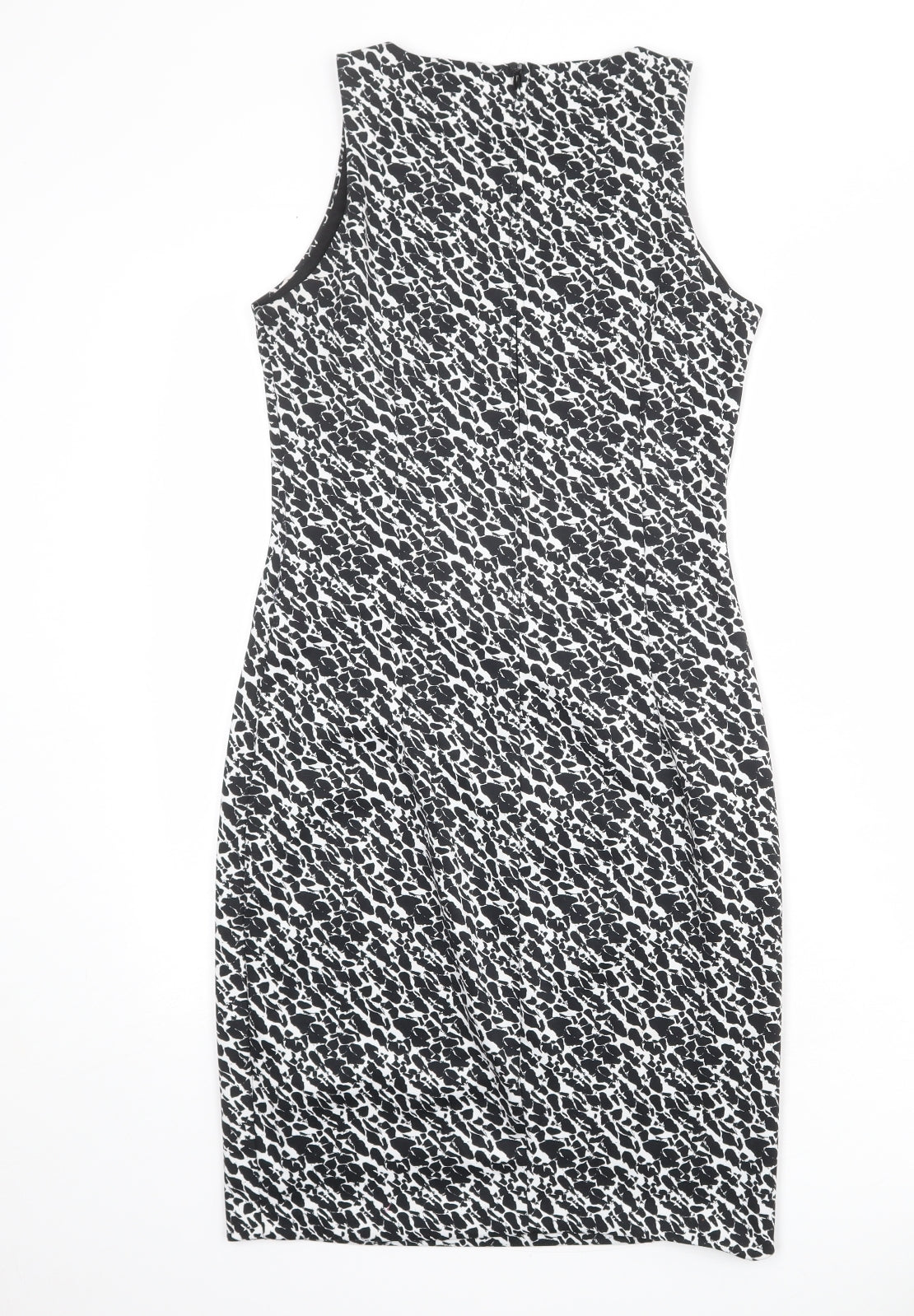 H&M Womens Black Geometric Polyester Shift Size S Round Neck Zip