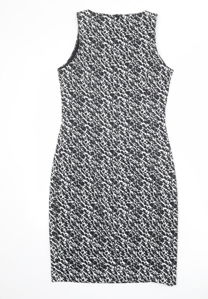 H&M Womens Black Geometric Polyester Shift Size S Round Neck Zip