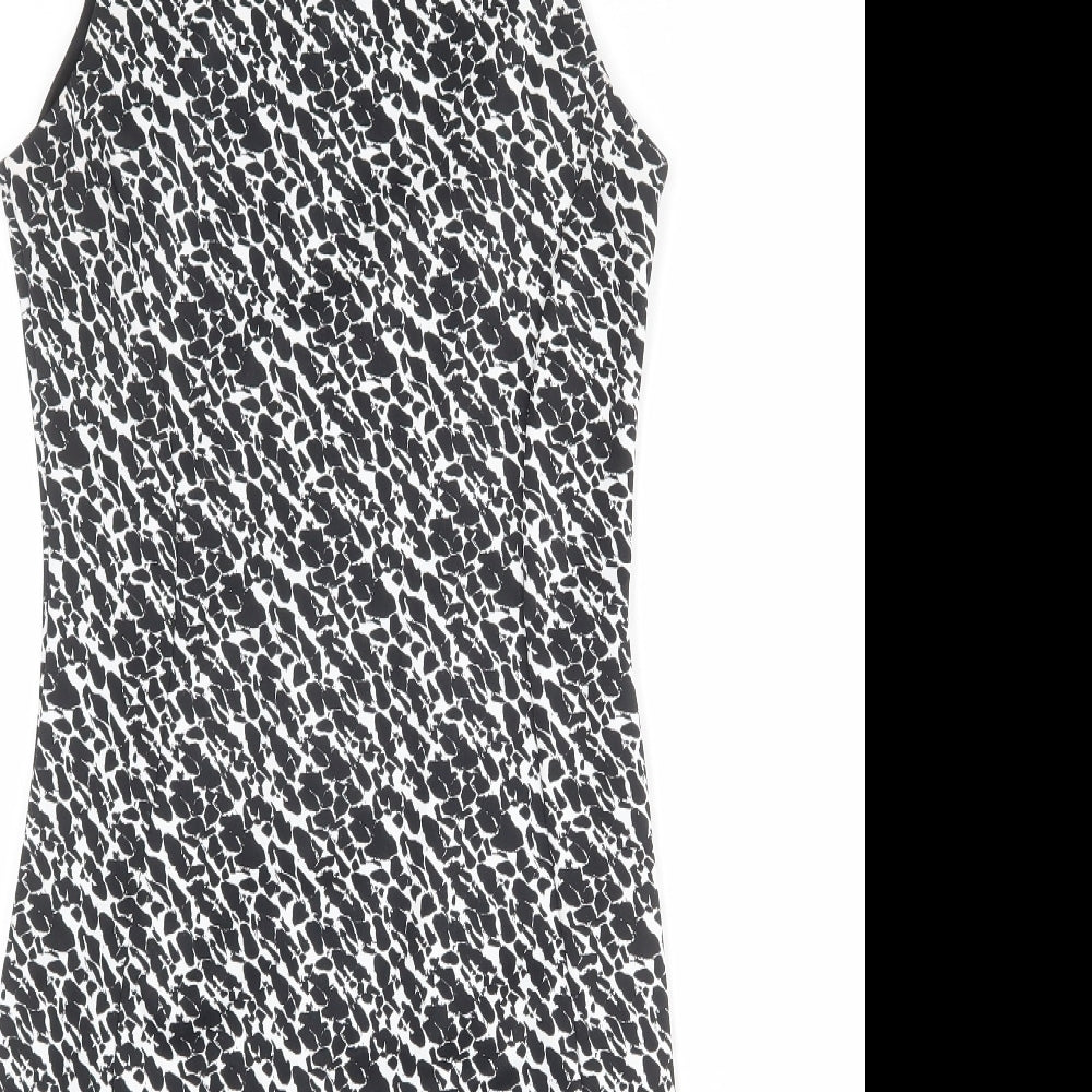 H&M Womens Black Geometric Polyester Shift Size S Round Neck Zip