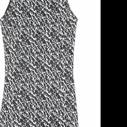 H&M Womens Black Geometric Polyester Shift Size S Round Neck Zip