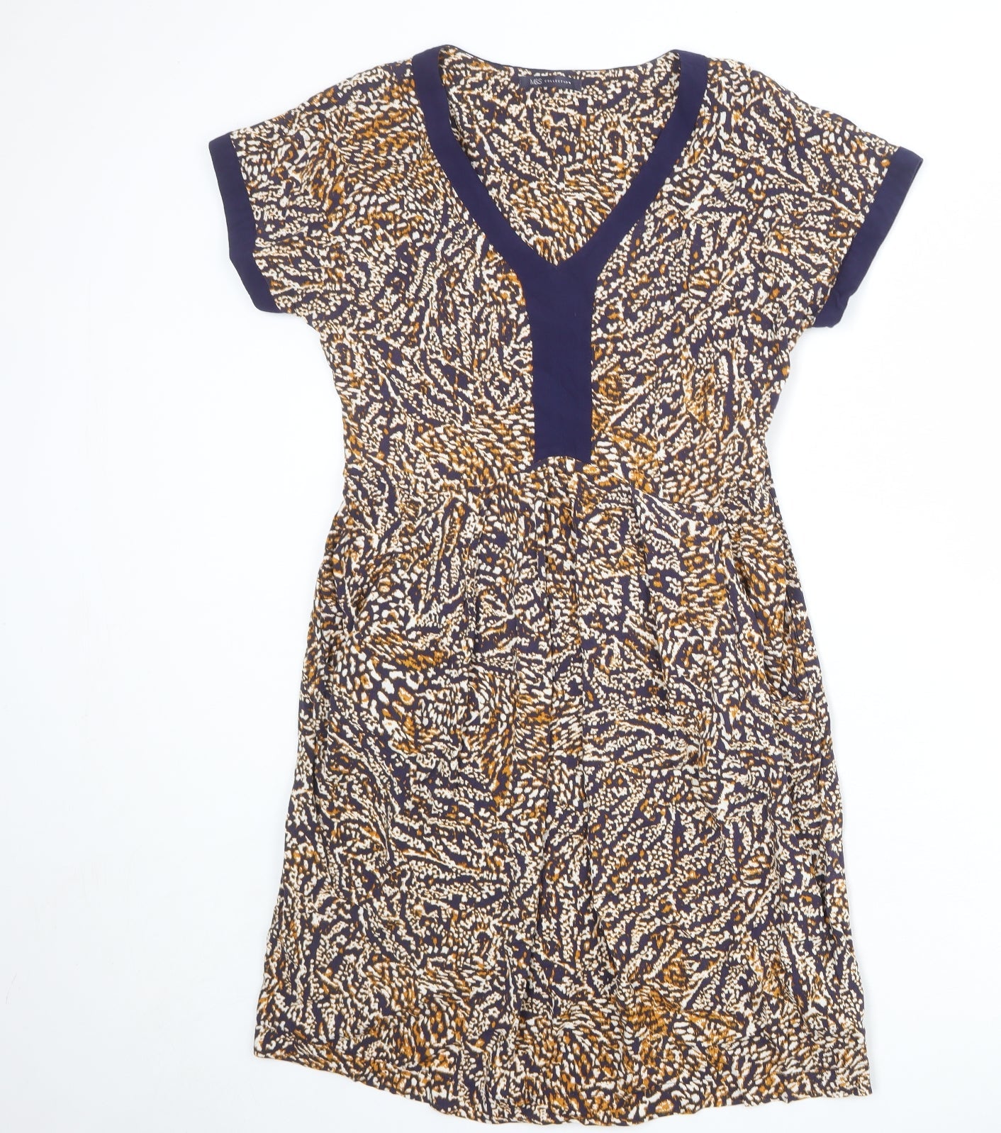 Marks and Spencer Womens Multicoloured Animal Print Viscose A-Line Size 10 V-Neck Zip - Tiger pattern