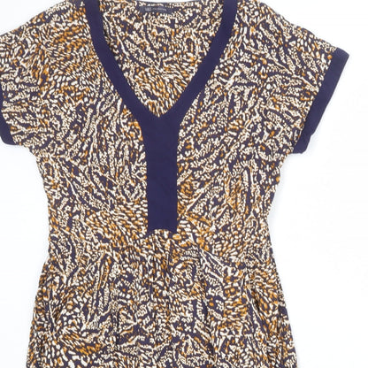 Marks and Spencer Womens Multicoloured Animal Print Viscose A-Line Size 10 V-Neck Zip - Tiger pattern