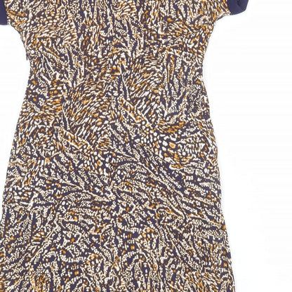 Marks and Spencer Womens Multicoloured Animal Print Viscose A-Line Size 10 V-Neck Zip - Tiger pattern