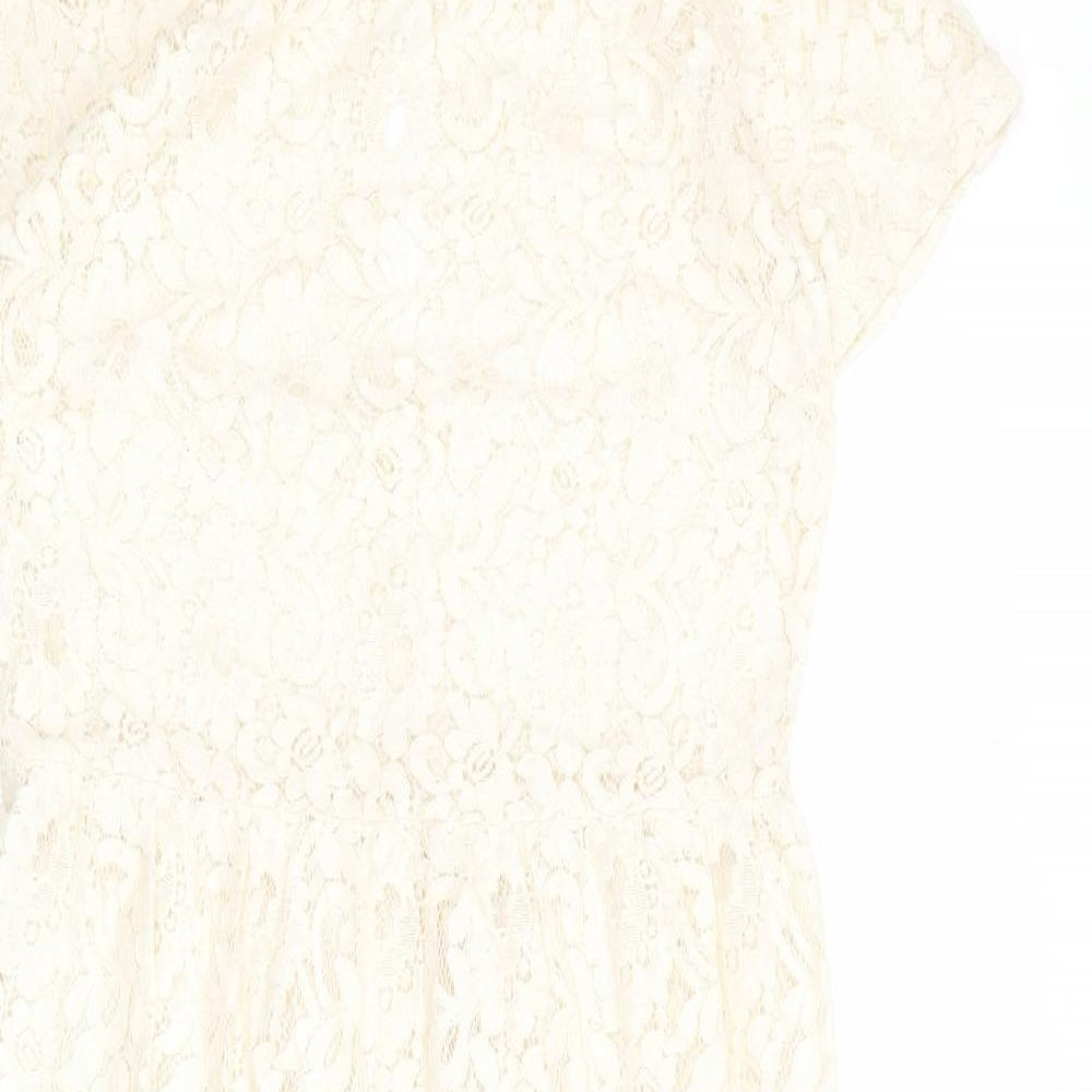 Miss Selfridge Womens Ivory Geometric Cotton A-Line Size 10 Round Neck Button