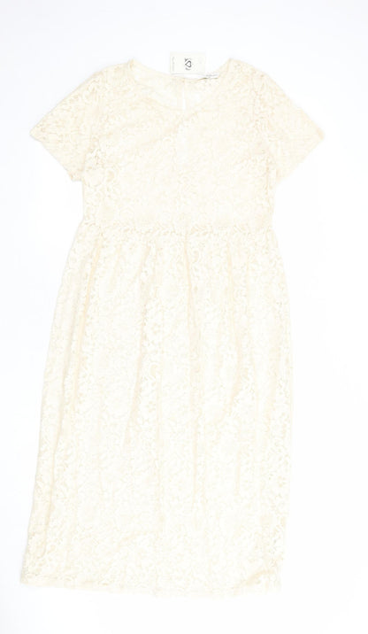 Miss Selfridge Womens Ivory Cotton A-Line Size 12 Round Neck Button