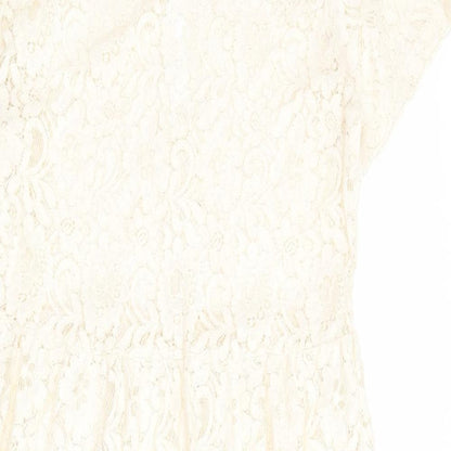 Miss Selfridge Womens Ivory Cotton A-Line Size 12 Round Neck Button