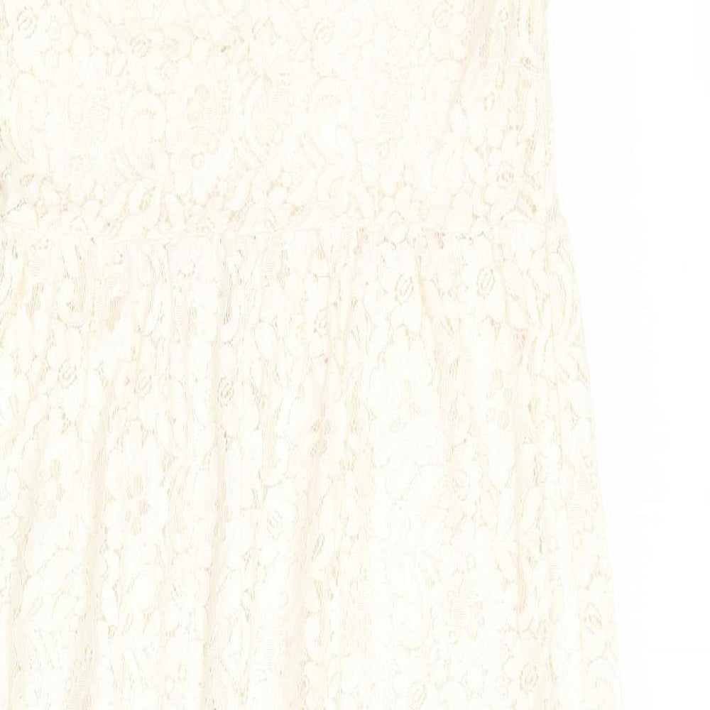 Miss Selfridge Womens Ivory Cotton A-Line Size 12 Round Neck Button