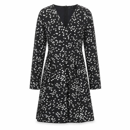 Blue Vanilla Womens Black Geometric Polyester A-Line Size 10 V-Neck Zip - Heart Print