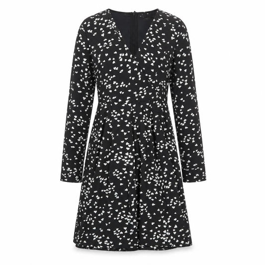 Blue Vanilla Womens Black Geometric Polyester A-Line Size 10 V-Neck Zip - Heart Print