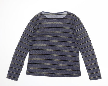 RESERVED Womens Blue Striped Polyester Basic T-Shirt Size XL Round Neck