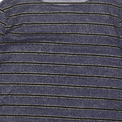 RESERVED Womens Blue Striped Polyester Basic T-Shirt Size XL Round Neck