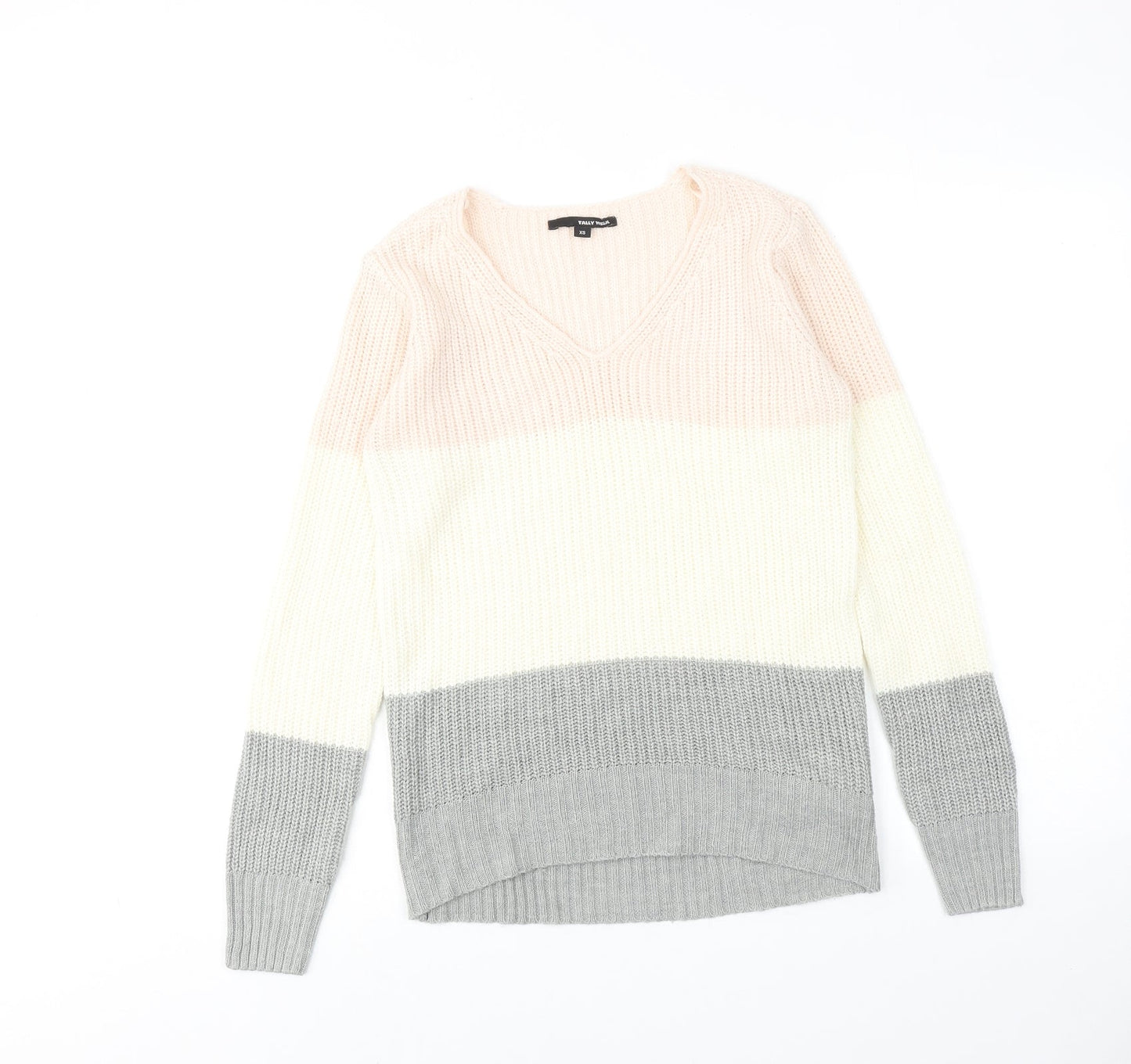 TALLY WEiJL Womens Multicoloured V-Neck Striped Acrylic Pullover Jumper Size XS