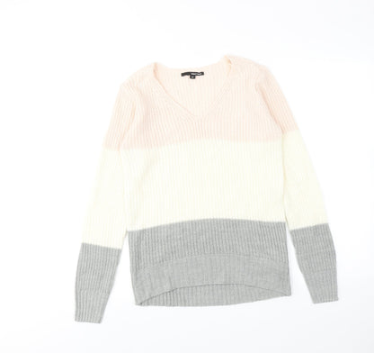 TALLY WEiJL Womens Multicoloured V-Neck Striped Acrylic Pullover Jumper Size XS